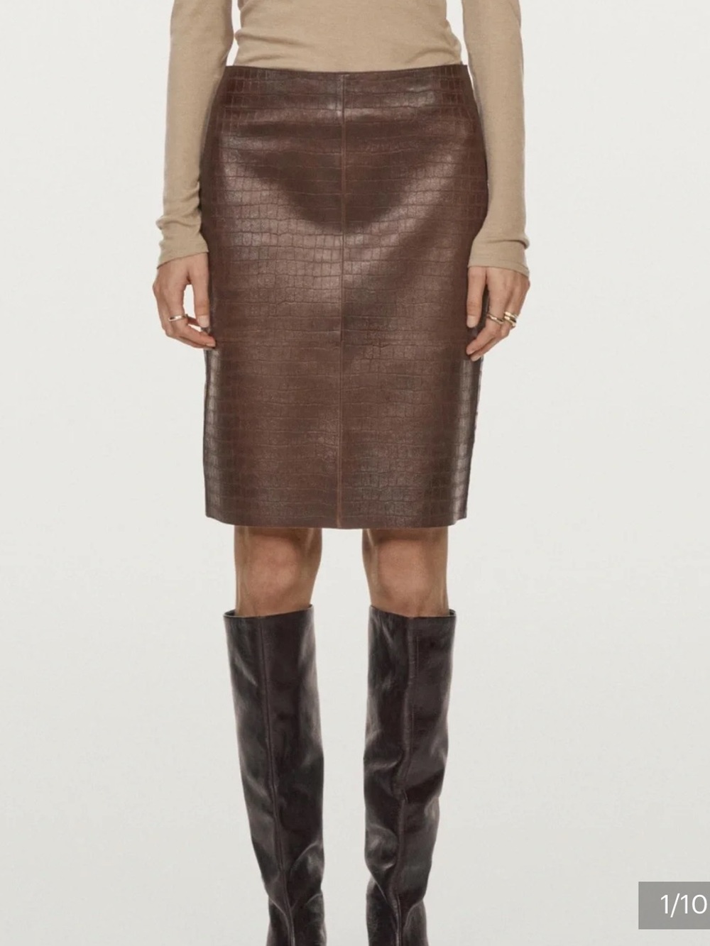 Massimo Dutti NWT Brown Croc-Embossed Leather Pencil Skirt